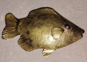 Vintage Gold Tone Figural Fish Belt Buckle 3.25" Coastal Fishing Nautical